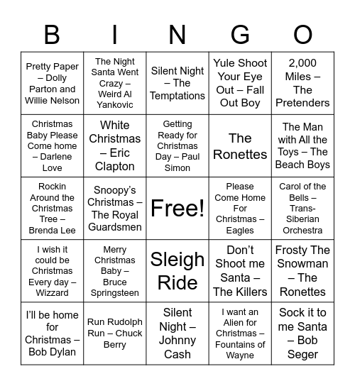 Christmas Rock 1 Bingo Card