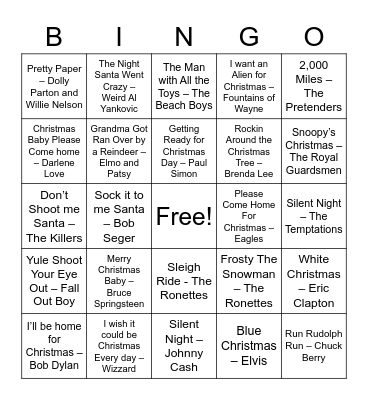 Christmas Rock 1 Bingo Card