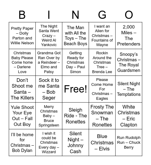 Christmas Rock 1 Bingo Card