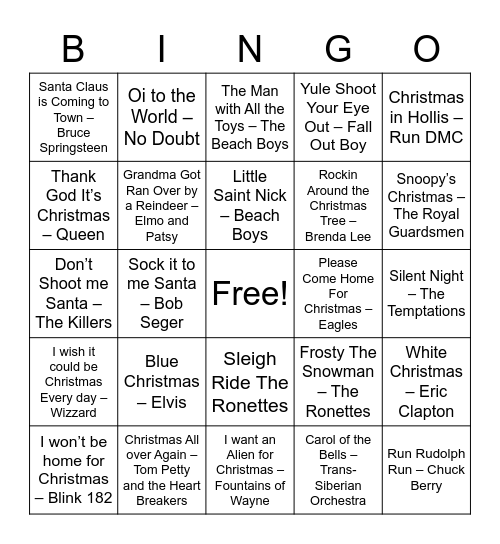 Christmas Rock 1 Bingo Card