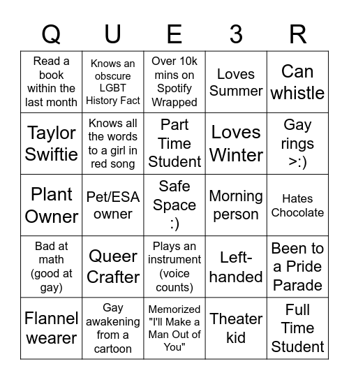 Queer Winter Feast Bingo Card