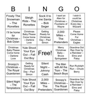 Christmas Rock Bingo 3 Bingo Card