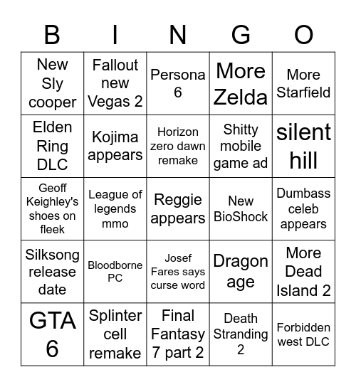 Game Awards 2022 Bingo Card