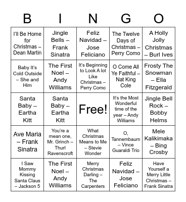 Classic Christmas 1 Bingo Card