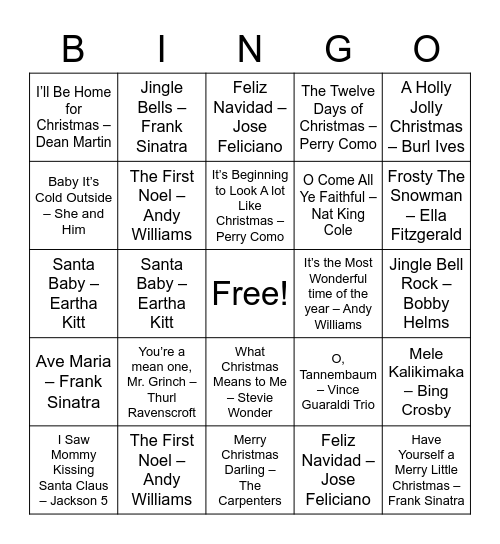 Classic Christmas 1 Bingo Card