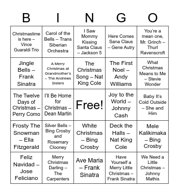 Classic Christmas 3 Bingo Card