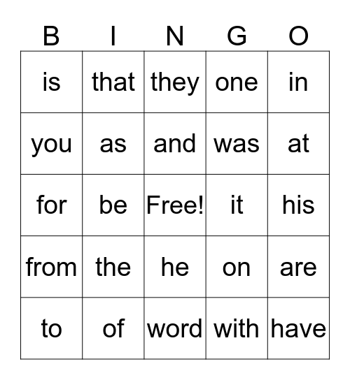 Word Bingo Card