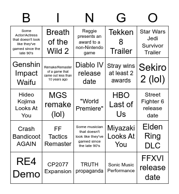The Game Awards 2022 (Will) Bingo Card