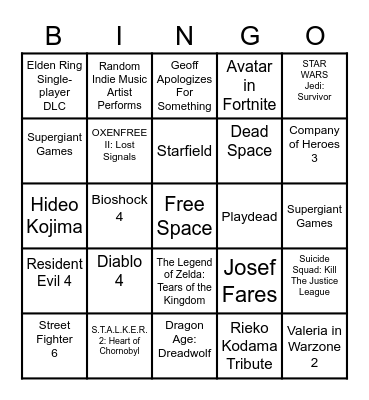 The Geoffs 2022 Bingo Card