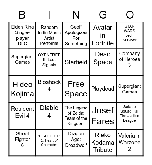 The Geoffs 2022 Bingo Card