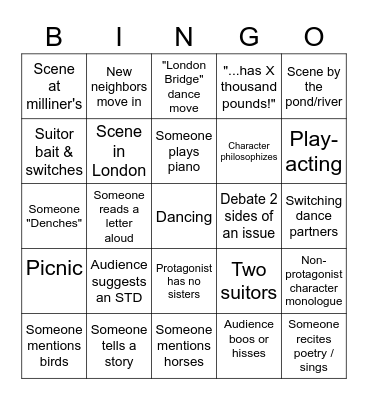 Austen Unbound Bingo! Bingo Card