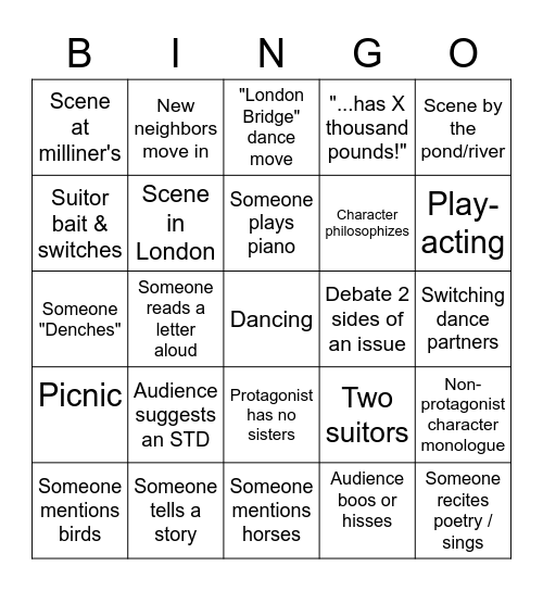 Austen Unbound Bingo! Bingo Card
