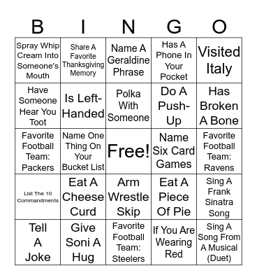 Thanksgiving Bingo Card