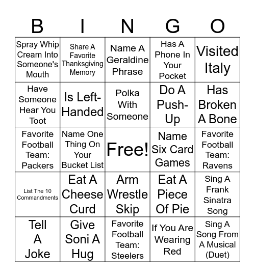 Thanksgiving Bingo Card