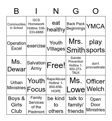 Here to Help! Bingo Card