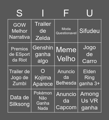 Game Awards 2022 Bingo Card