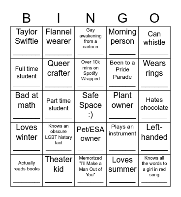 Queer Winter Feast Bingo Card