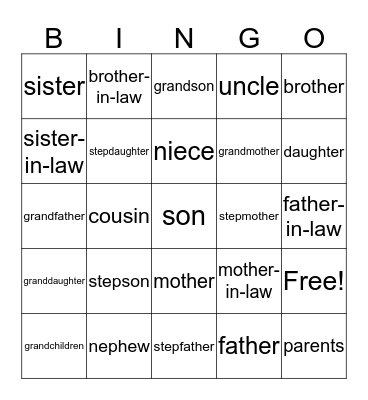 Family Bingo Card