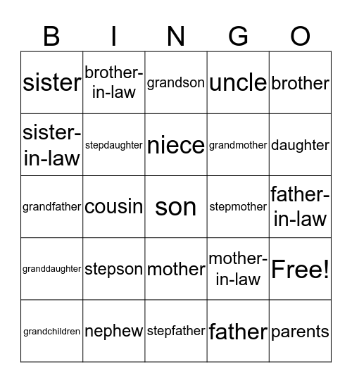 Family Bingo Card