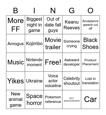 Geoff's big blowout Bingo Card