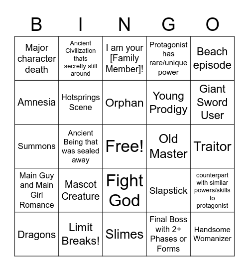 RPG Cliches Bingo Card