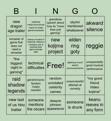 THE GAME AWARDS platyO Bingo Card