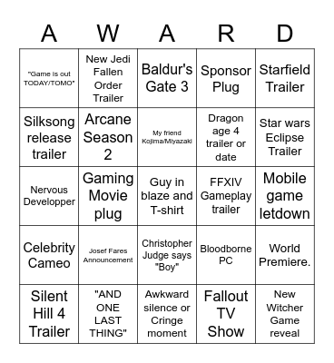 Game Award 2022 Bingo Card