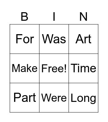 Spelling HF Bingo Card