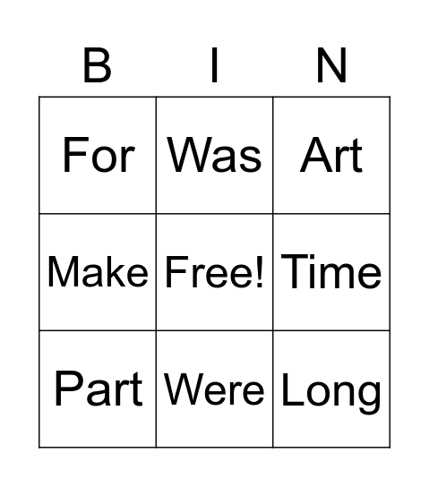 Spelling HF Bingo Card