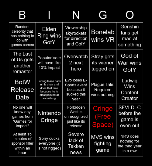 Gameawards Bingo Card