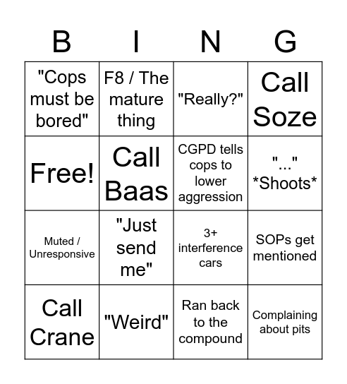 WEIRD CRIM BING Bingo Card