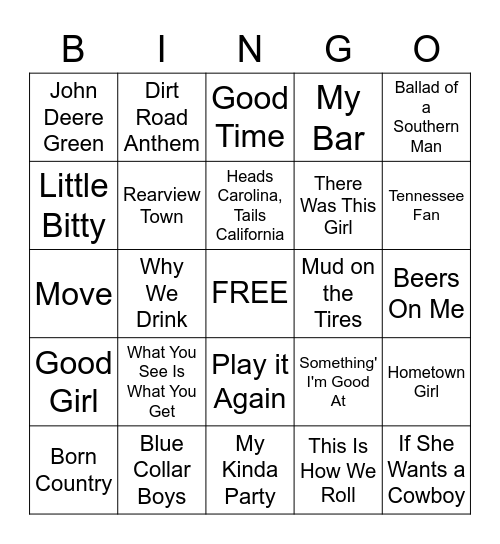 COUNTRY MUSIC NIGHT 2 Bingo Card