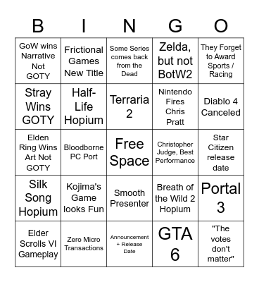 The Based Awards 2022 Bingo Card