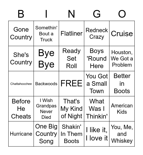 COUNTRY MUSIC NIGHT 1 Bingo Card