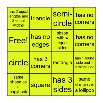 2D Shapes Bingo Card Bingo Card