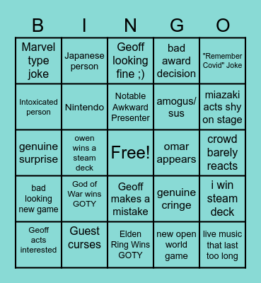 Geoff "Sloppy" Knighly Card Bingo Card
