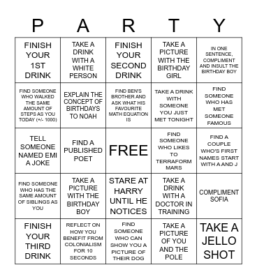 BIRTHDAY BUS BINGO Card