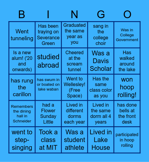 Find an Alum Who Bingo Card