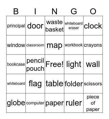 Spanish School Vocab Bingo Card