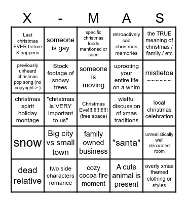 Streaming Service Christmas Romcom Bingo Card