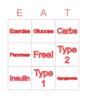 Diabetes "bingo" Bingo Card