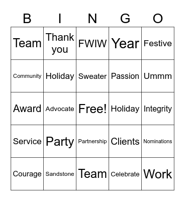 SSC Holiday Bingo Card