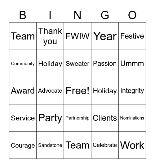 SSC Holiday Bingo Card