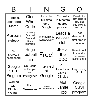 Who Has Done What? Bingo Card