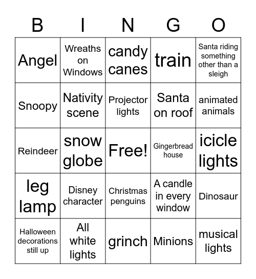 Christmas Lights Bingo Card