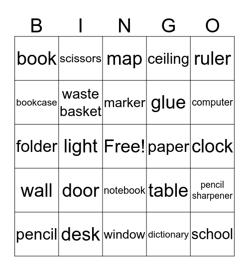 Spanish School Vocab Bingo Card