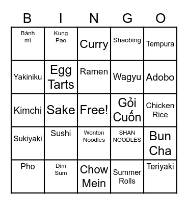 Food Edition Bingo Card