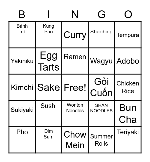 Food Edition Bingo Card