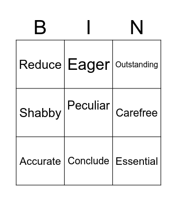 Vocabulary Bingo Card