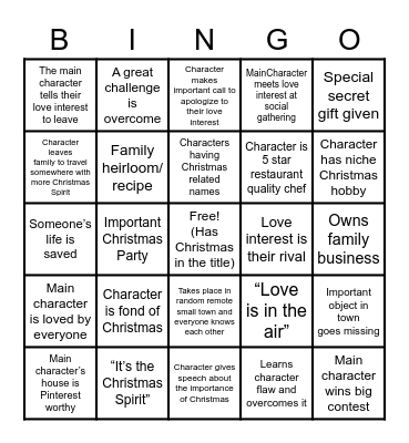 Hallmark Christmas Movie Bingo Card